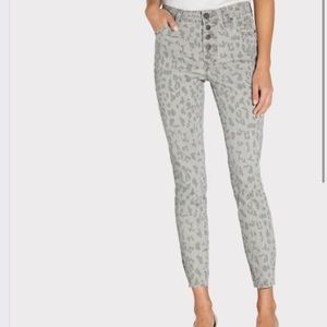 KUT FROM THE CLOTH High Rise Ankle Skinny Grey Charcoal Cutoff Leopard Jeans NWT